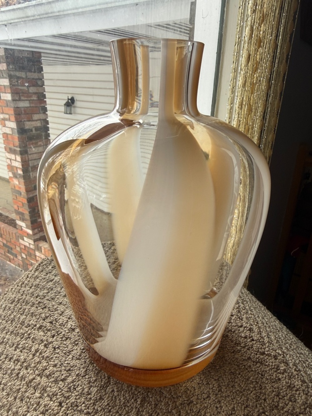 EuC Crate & Barrel "Caramel Stripe" Hand-Blown Art Glass – Made in Poland (11")